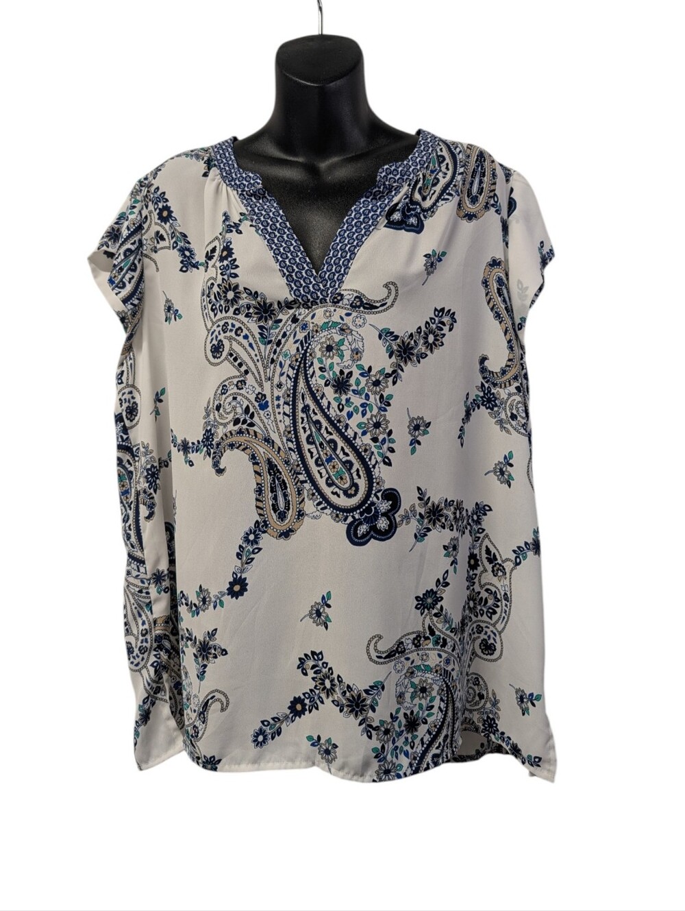 Women’s Liz Claiborne Blue/White Paisley Print V-Neck Blouse Size XL